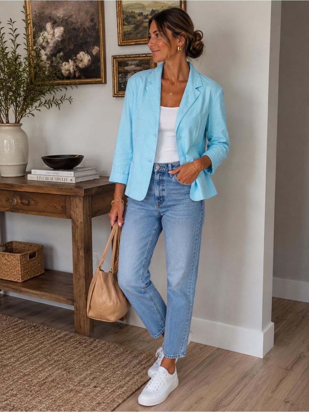 Women's Light Blue Casual Blazer - Relaxed Tailored Jacket